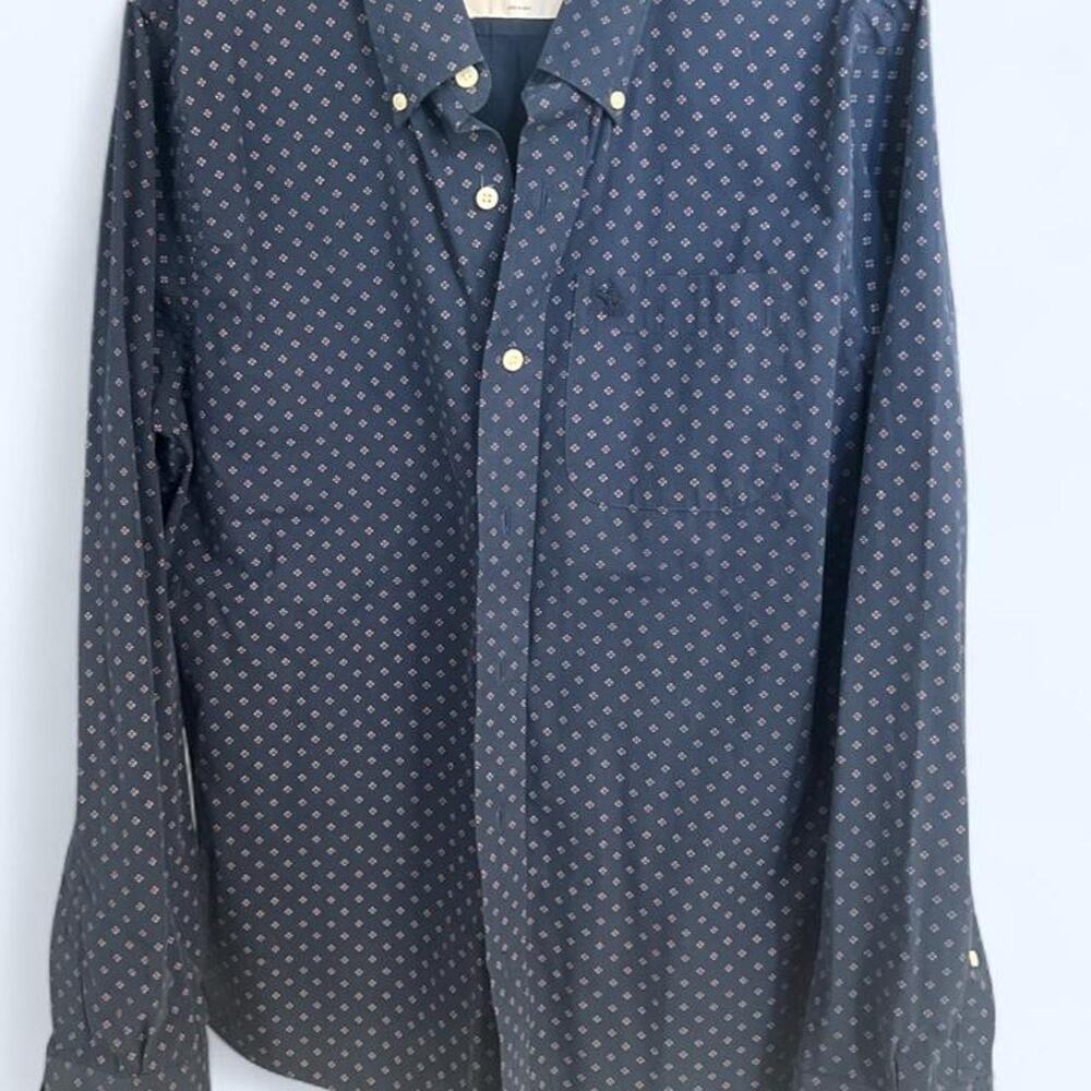 Abercrombie & Fitch Men’s Muscle Fit Navy Micro Print Button-Up Shirt Size L